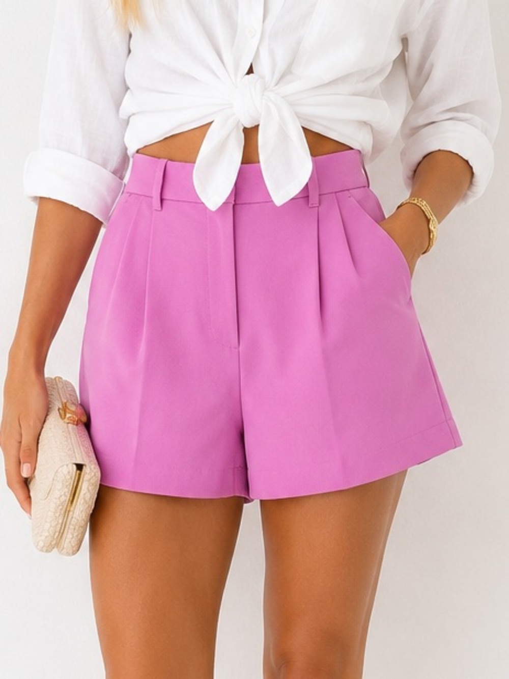 NEW Abercrombie & Fitch Pink High-Rise Pleated Tailored Preppy Shorts Size Large